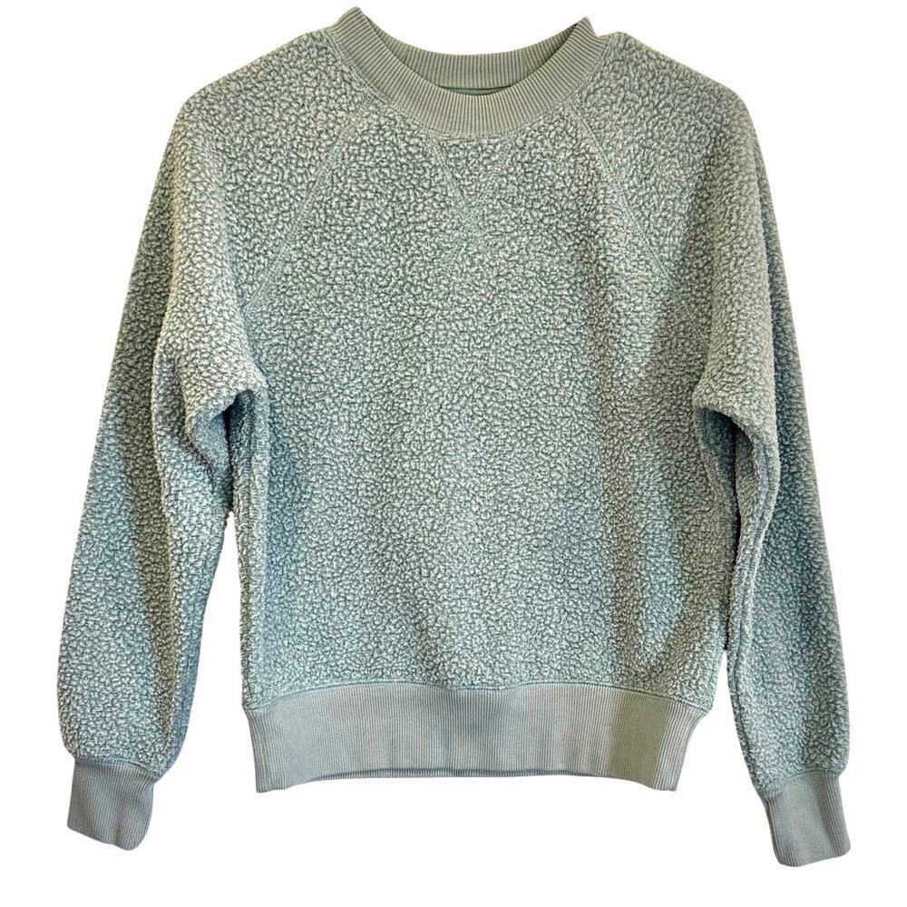 Everlane Renew Sherpa Fleece Fuzzy Crew Neck Raglan Sweater Size S Blue